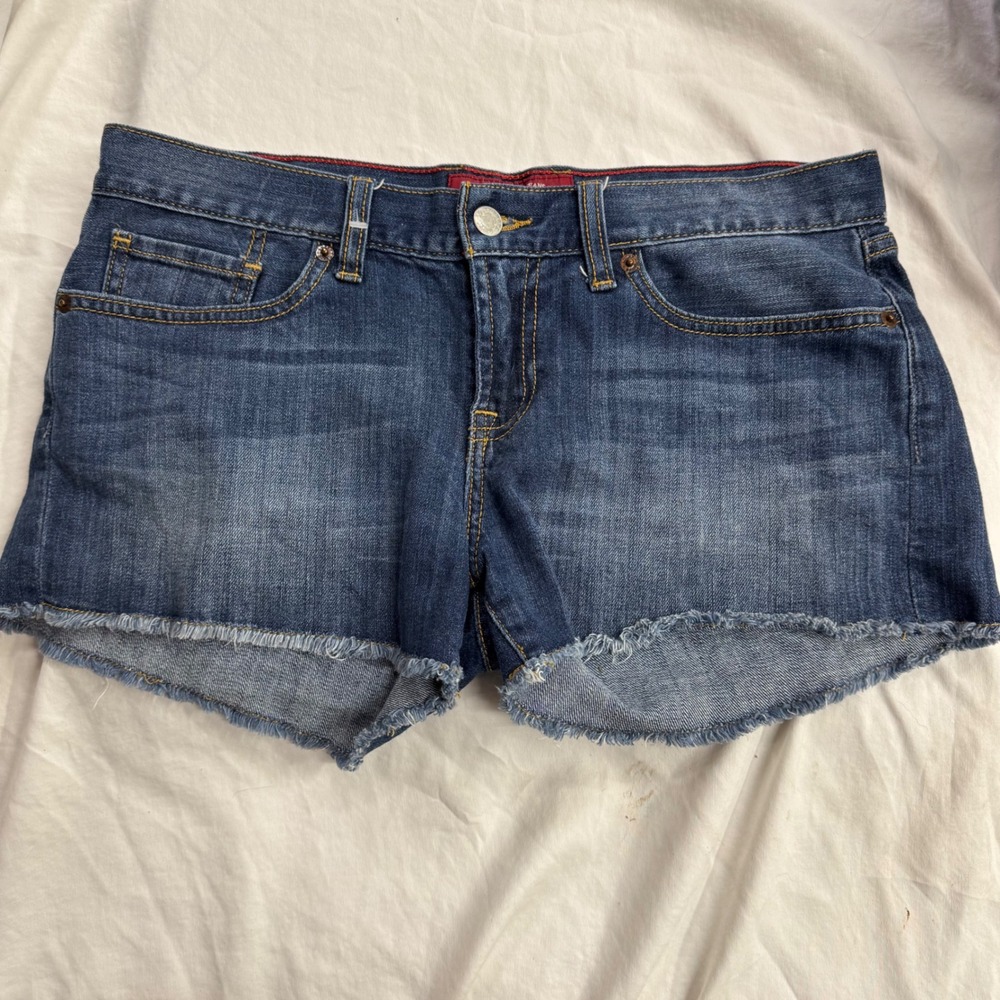 Lucky Brand Boardwalk Denim Shorts Womens‎ 6 28 Dark Wash Raw Hem Cut Off Low